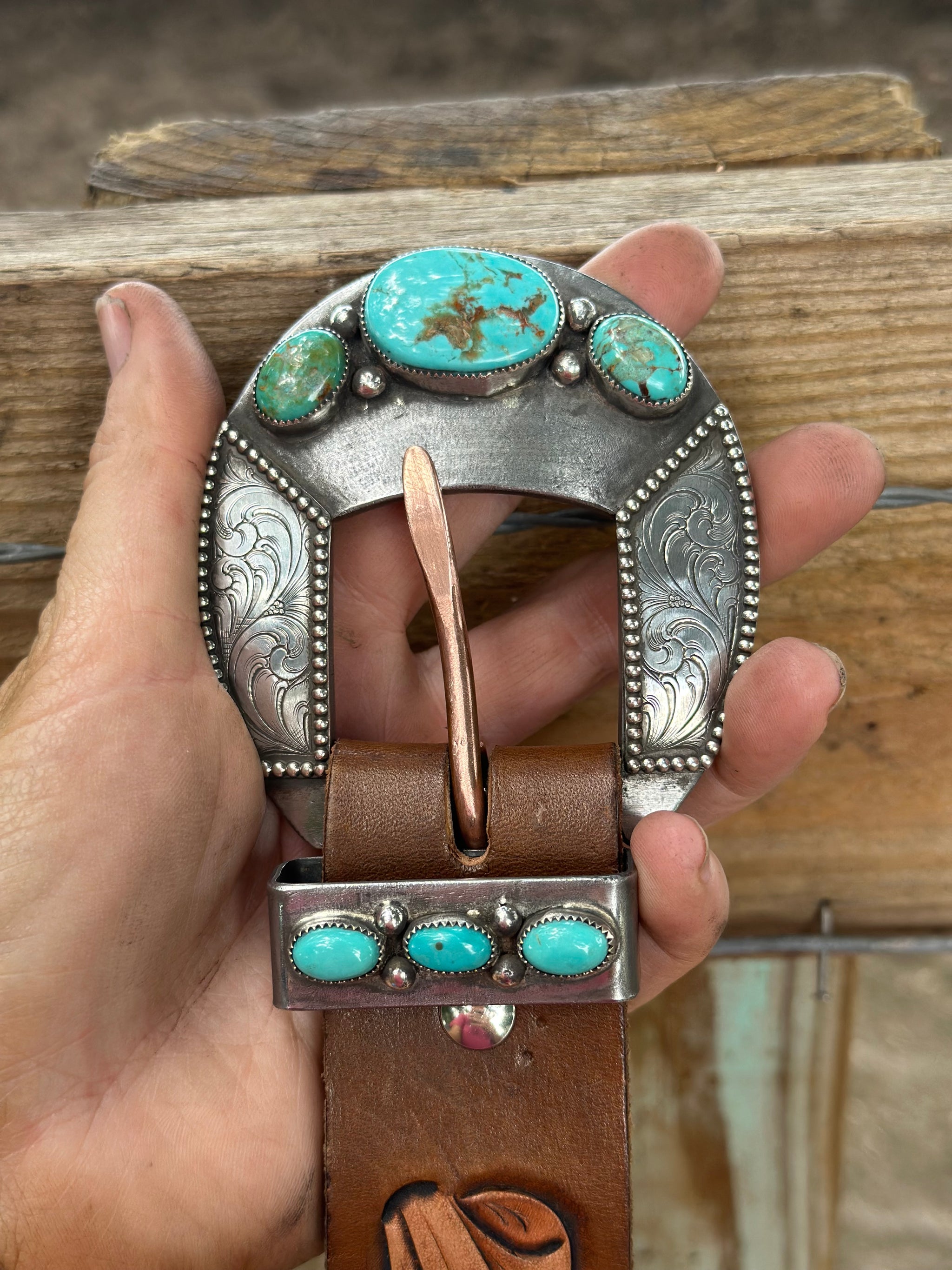 IBEW Belt Buckle with Turquoise and Silver Accents The Turquoise Belt Buckle, 4 – Calli Co. Silver main image 2