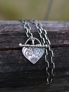 Engraved heart toggle necklace