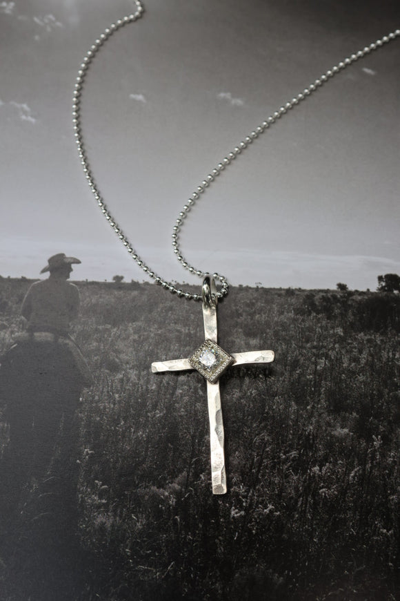 Hammered CZ Cross necklace