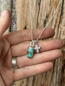 Dainty cross and turquoise necklace