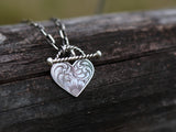 Engraved heart toggle necklace