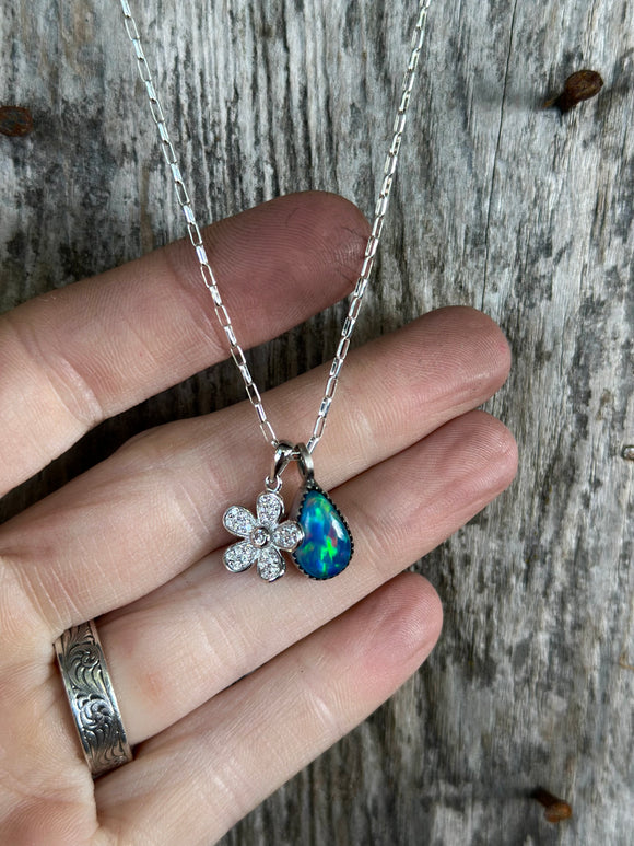 Opal and flower necklace