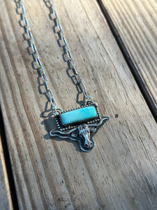 Turquoise bar with steer head necklace