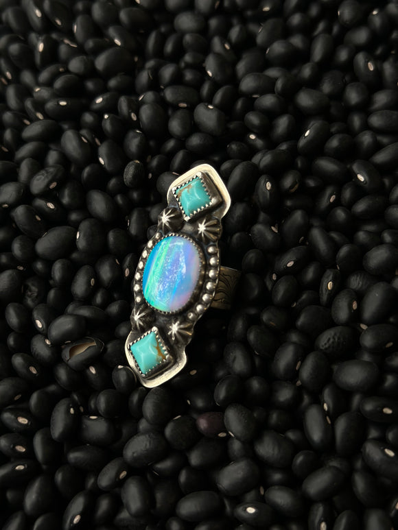 Opal and Kingman statement ring