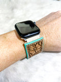 Floral watch band with turquoise edges